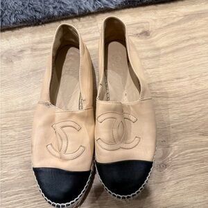 CHANEL Tan and Black Espadrilles